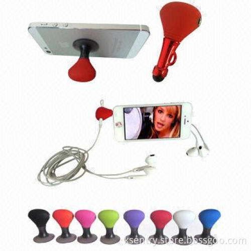 Promotional Novelty Phone Stand with Stylus Touch Pen and Earphone Music Splitter Functions, OEM